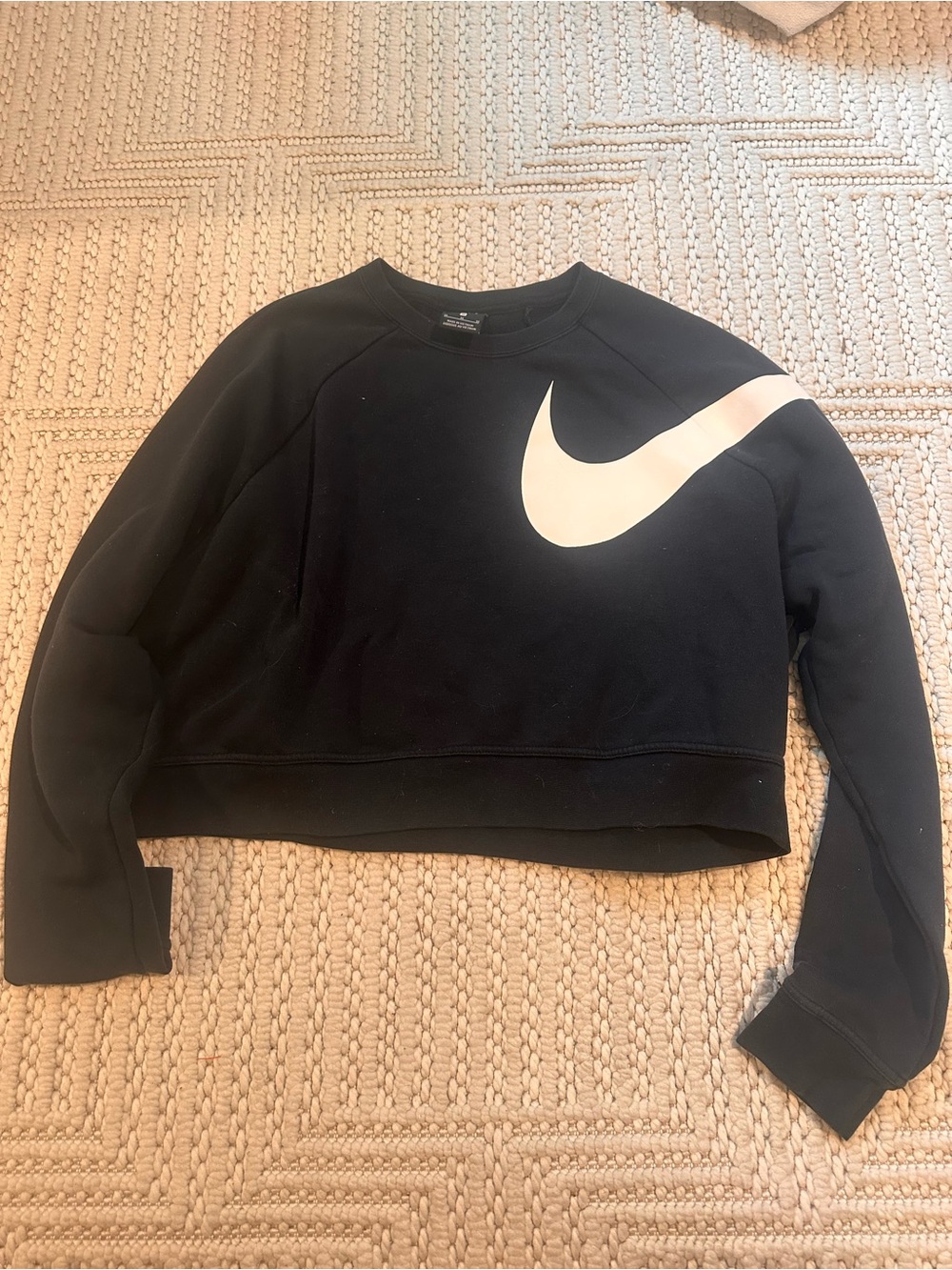 Nike Black Cropped Sweatshirt with White Swoosh